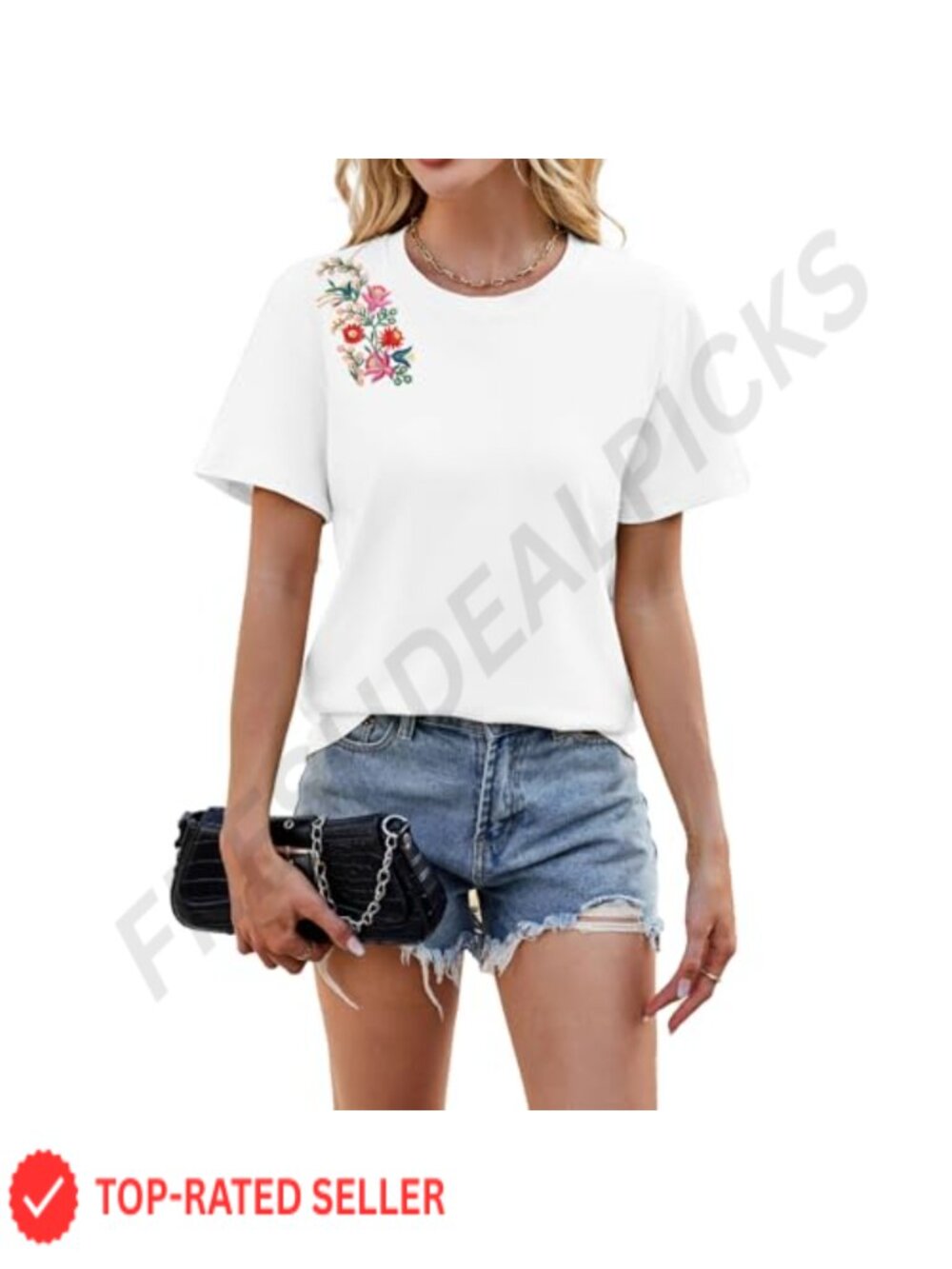 Mexican Embroidered Tunic Top Boho Floral Fiesta Short Sleeve Tee